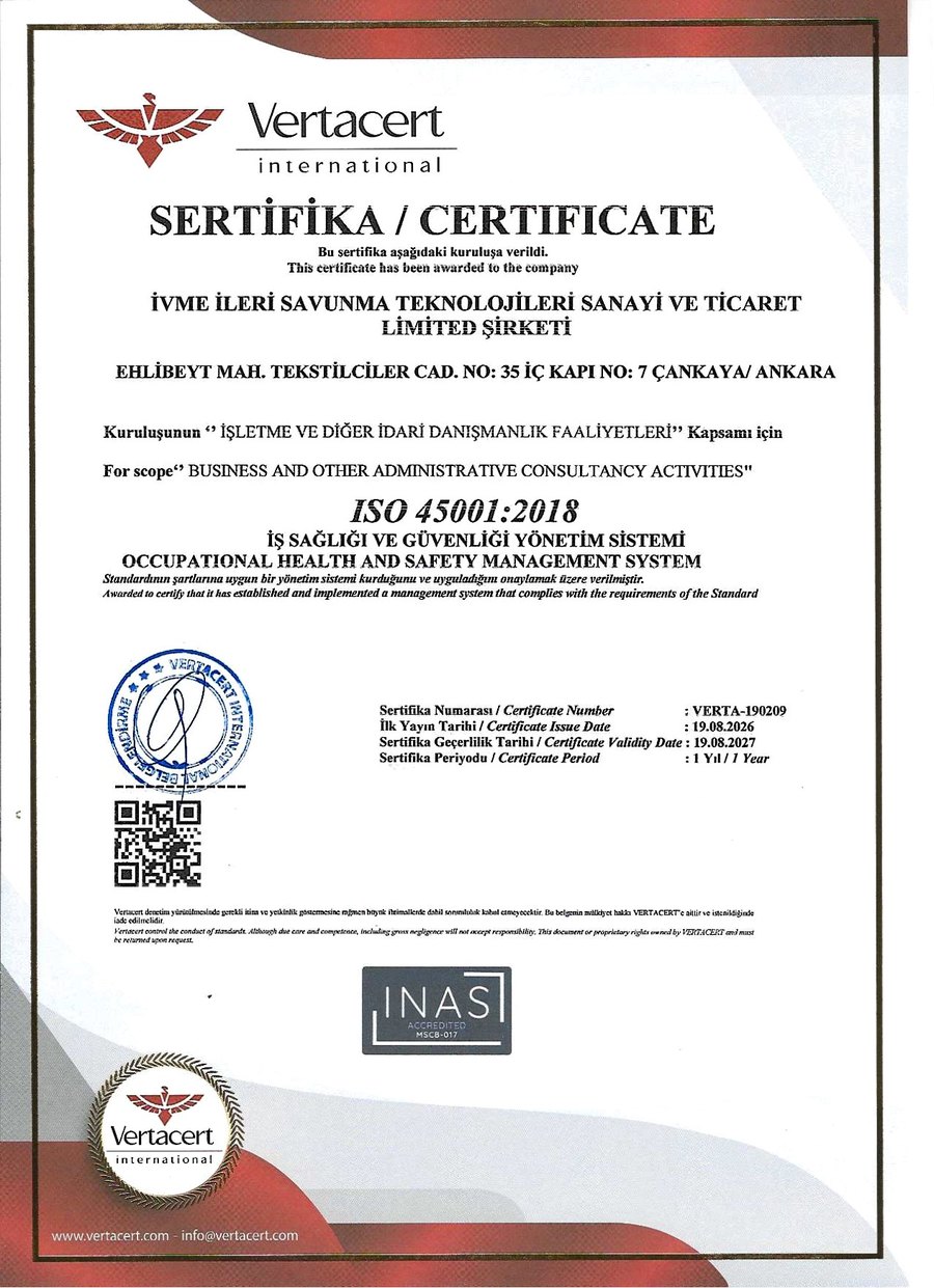 ISO 45001:2018 — İş Sağlığı ve Güvenliği Yönetim Sistemi sertifikası